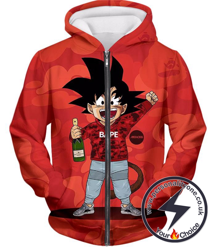 Dragon Ball Super Funny Kid Goku Meme Anime Graphic Red Zip Up Hoodie